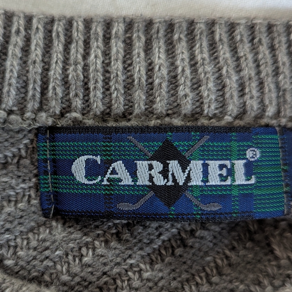 Vintage Carmel Golf Pullover Sweater Mens Made In USA Knit Bag Tan Brown Size XL - Picture 5 of 7